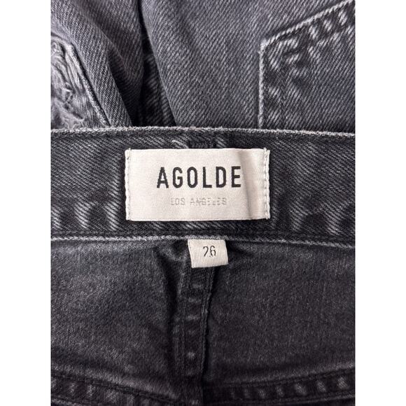 AGOLDE Jeans 26 Womens 90s Crop Charcoal Black Ripped Button Fly Denim - Picture 6 of 8